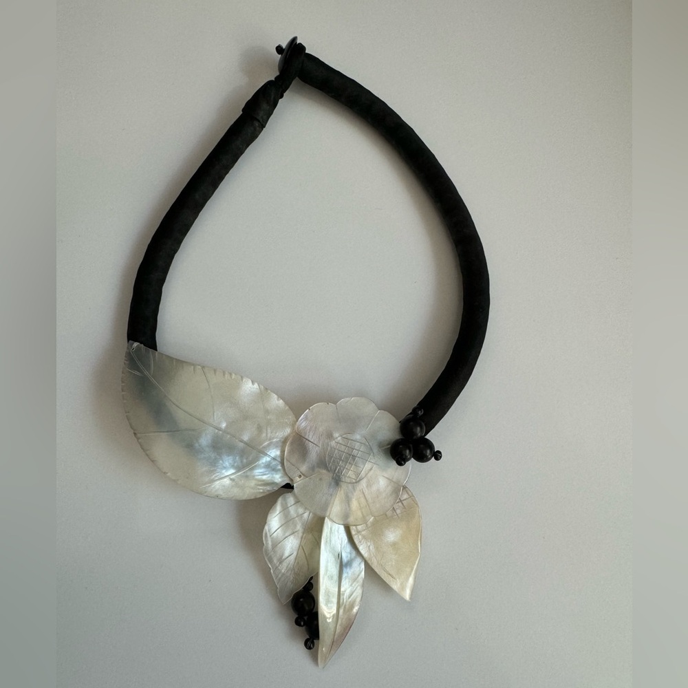 Mother of Pearl White Shell Necklace Vintage one of a kind Button Clasp Closure